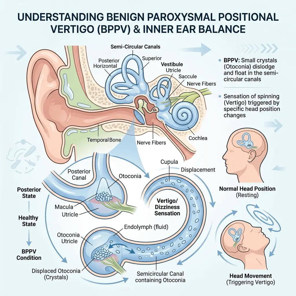耳石症內耳平衡示意圖